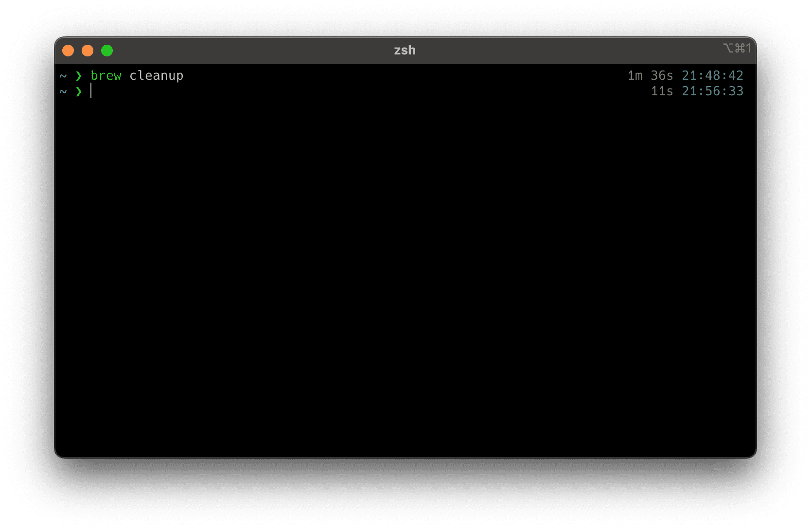 Terminal showing the output of the brew cleanup command. There were no things to clean up, though