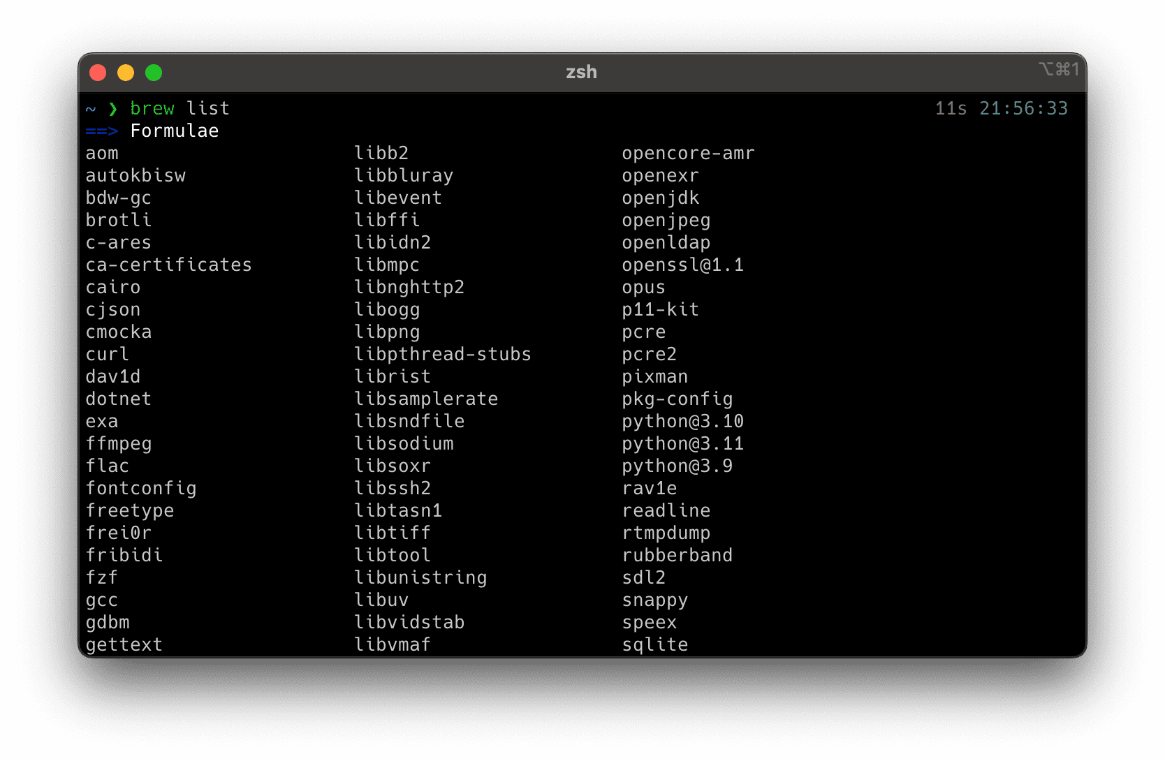 Terminal showing all installed Formuals and Casks