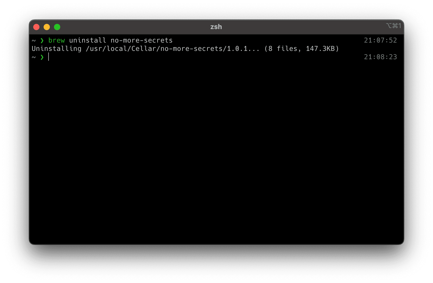 Terminal showing deinstallation of 'no-more-secrets'